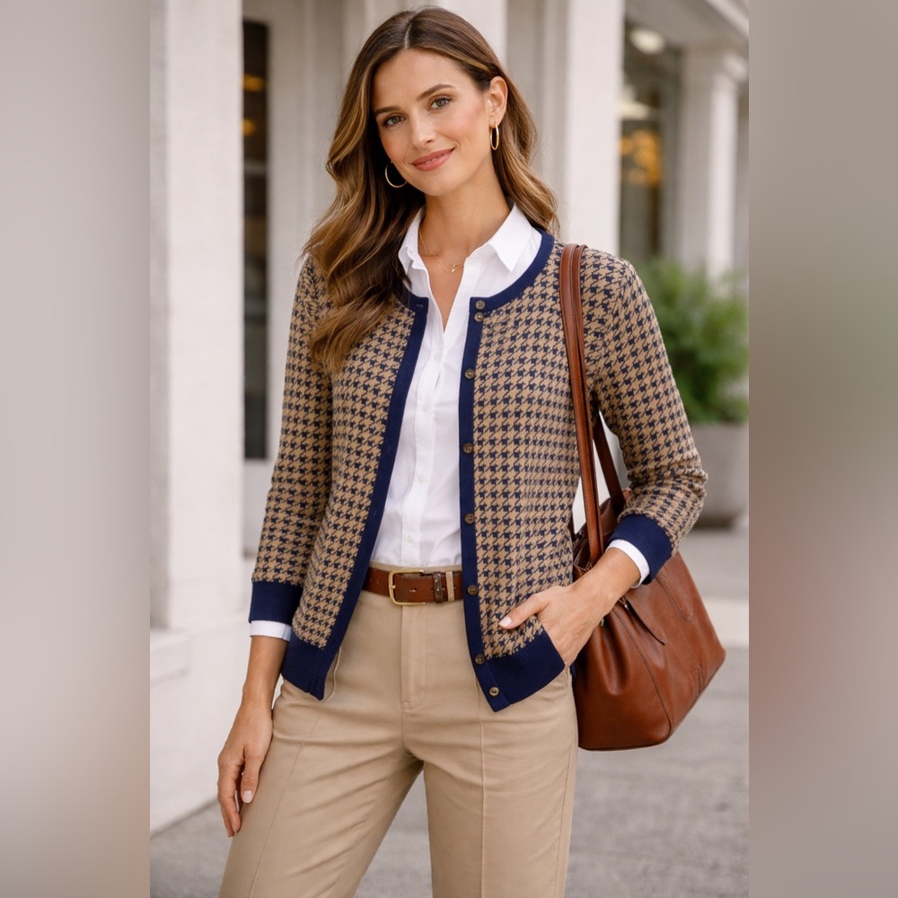 Supima Cotton Houndstooth Cardigan Sweater - Picture 3 of 15